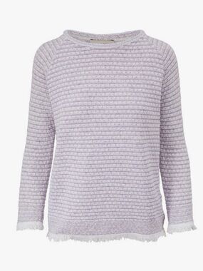 Kinross white + lilac Textured Crewneck cotton Sweater with fringe size small
